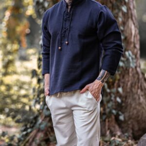 Handwoven cotton shirt in black for men